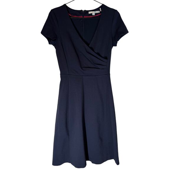 Boden Dresses & Skirts - Boden Navy Blue Gathered Waist Short Sleeve Ponte Knit Faux Wrap Dress 4 Classic